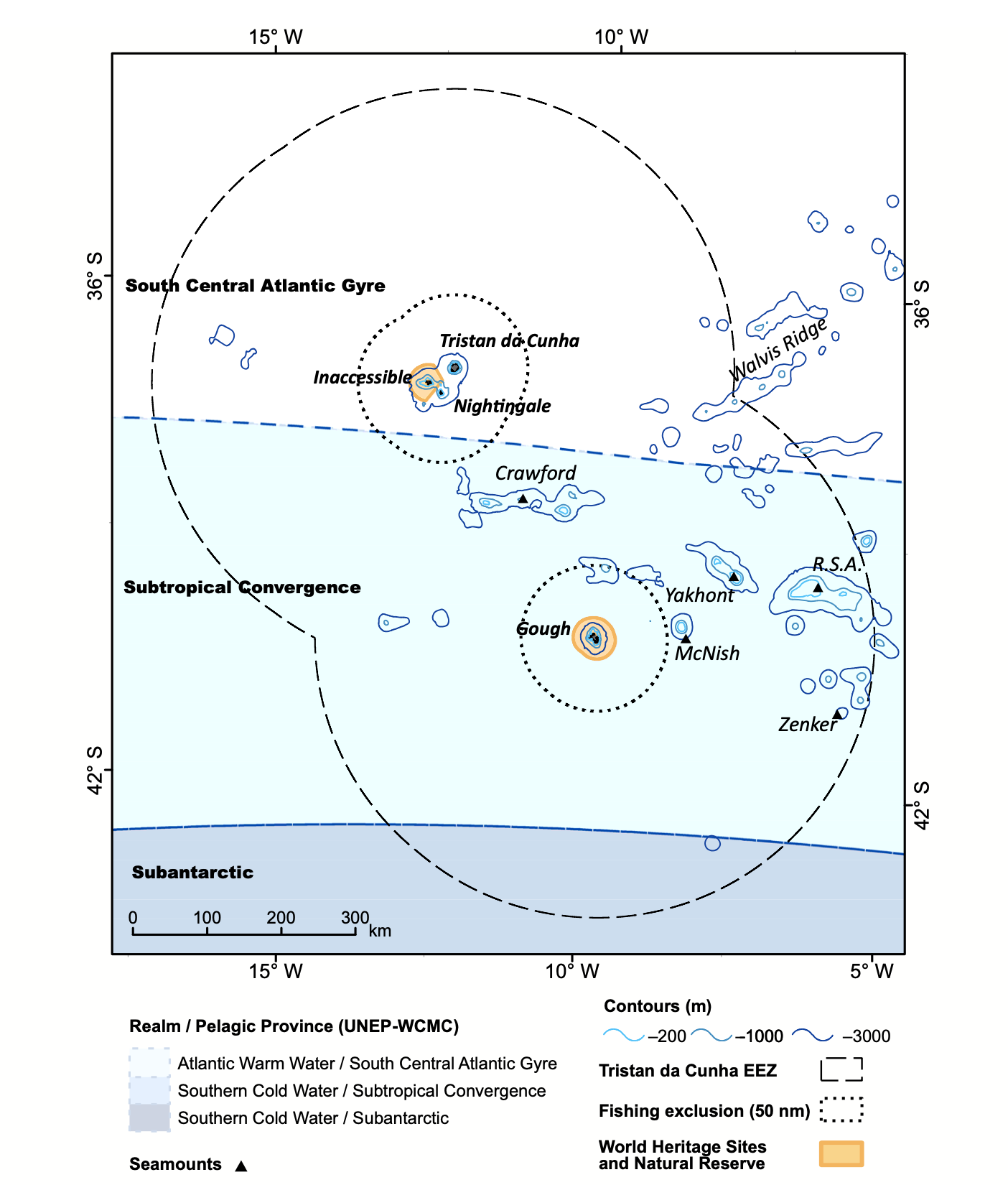 Tristan da Cunha seamounts map